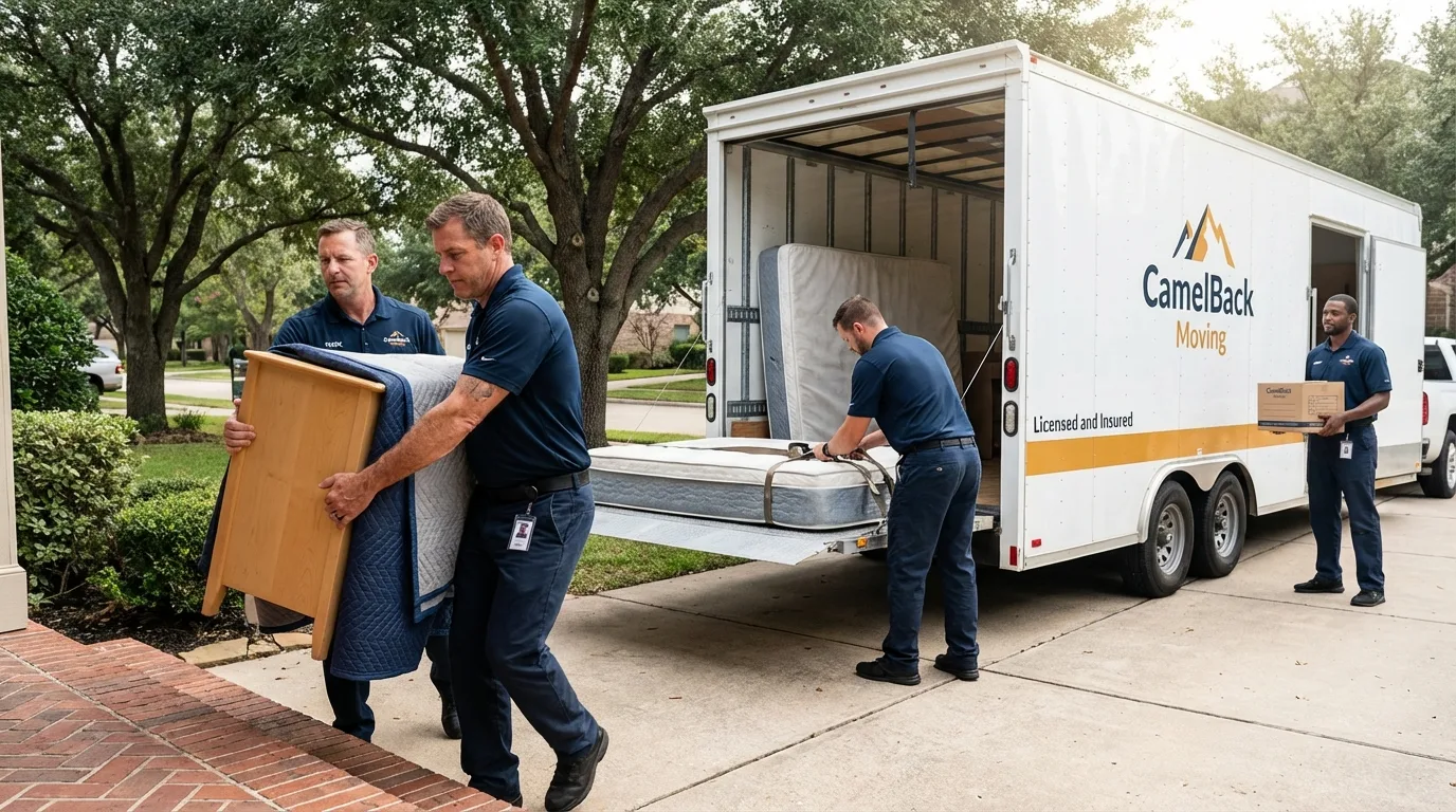 Crew loading residential truck for cross-state move from Plantersville, MS