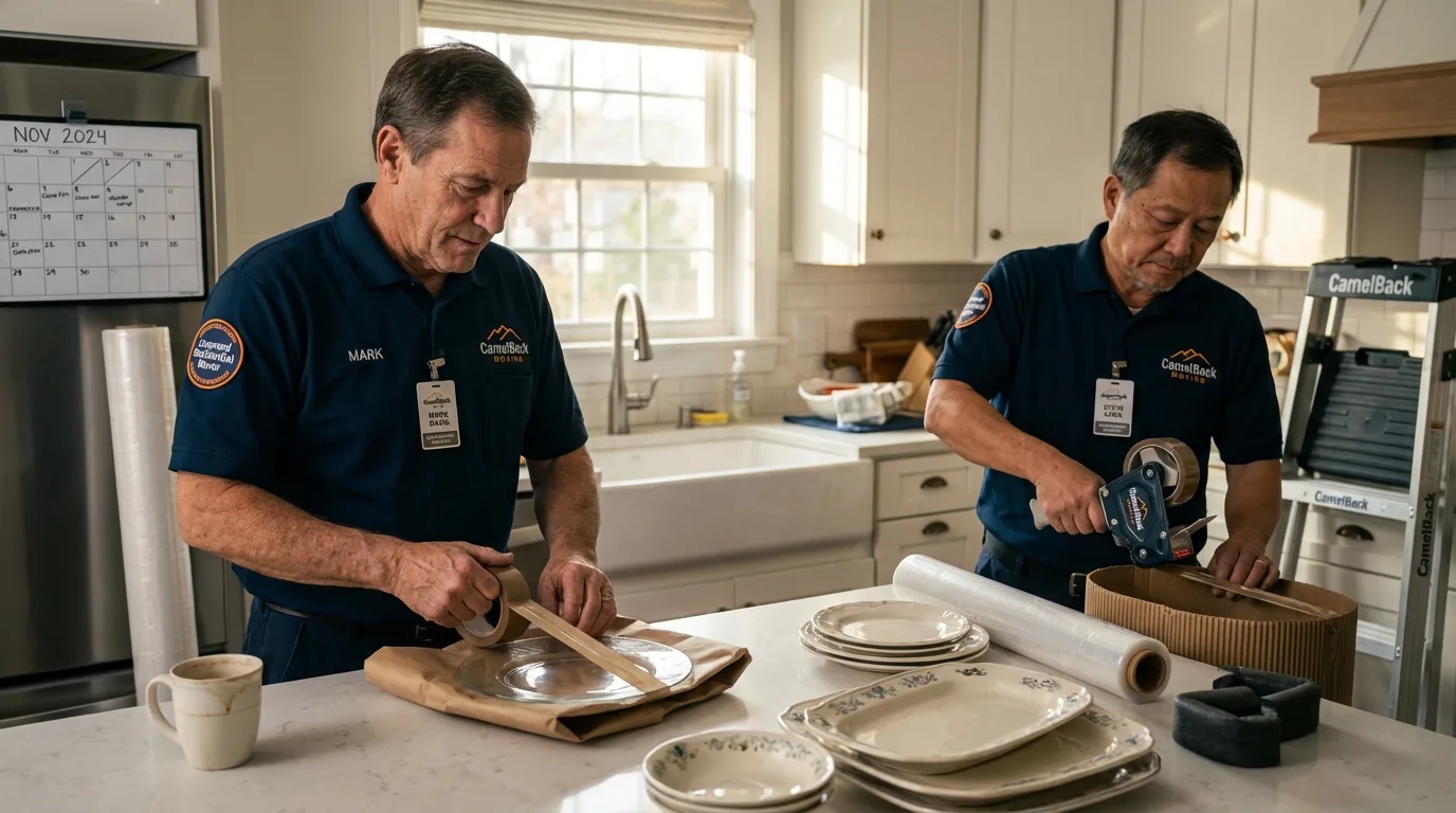 Professional crew packing kitchen dishware in Plantersville, MS